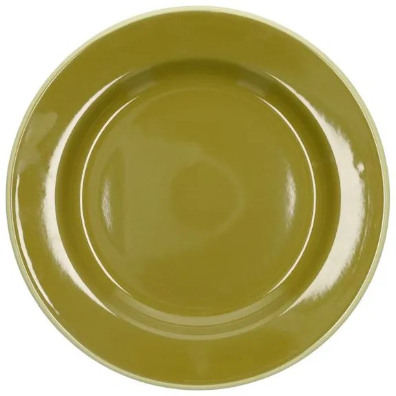 Bord, emaille, olijfgroen met lichtgroen randje,Ø26 CM