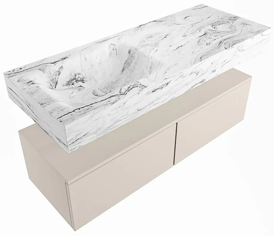 Mondiaz Alan DLux badmeubel 120cm linen 2 lades met wastafel glace links 1 kraangat
