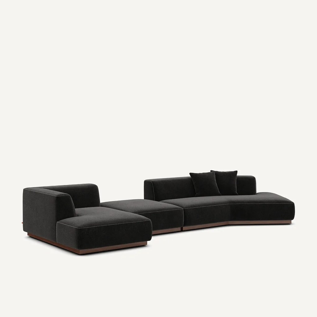 Open bank met hoek links met chenille fluwelen voetensteun, JACOPO