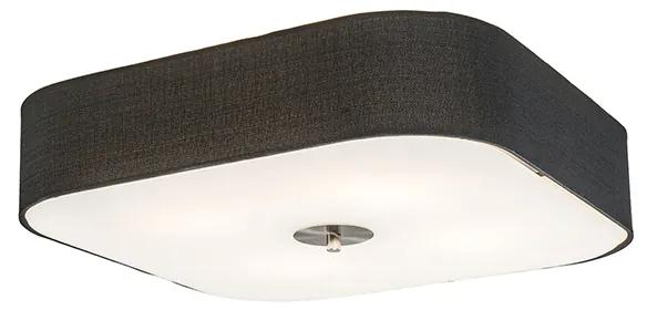 Stoffen Plafondlamp vierkant zwart 50 cm - Drum deluxe Jute Landelijk / Rustiek, Modern E27 Binnenverlichting Lamp