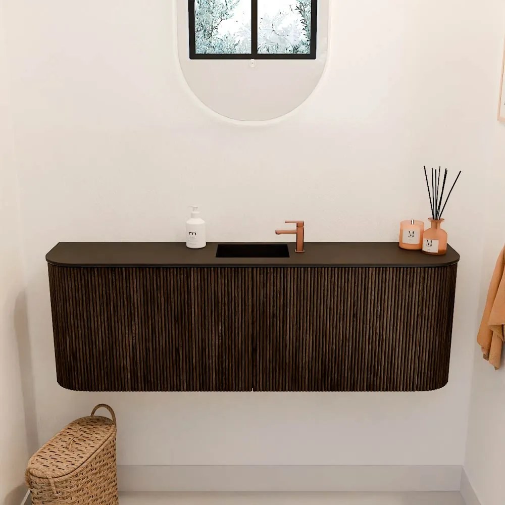 Mondiaz Joya 125cm toiletmeubel ronding links/rechts walnut met wastafel faye midden 1 kraangat urban