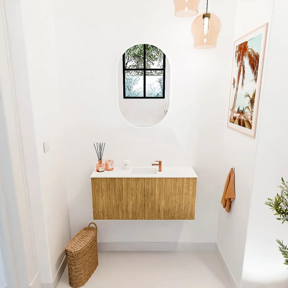 Mondiaz Joya 90cm toiletmeubel oak met wastafel faye midden 1 kraangat talc