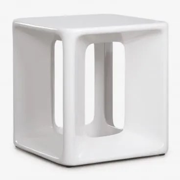 Lilou Vierkante Bijzettafel 40x40 Cm In Cement En Glasvezel Wit - Sklum