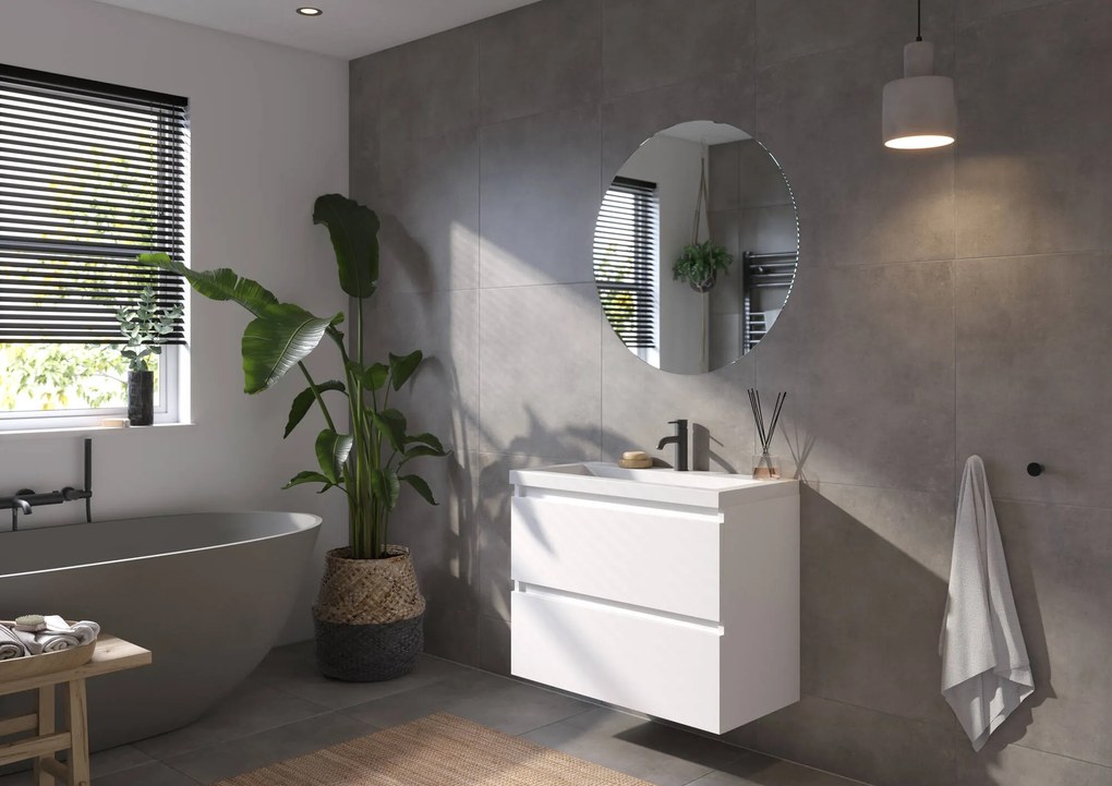 Saqu Gaia ondiep badmeubel incl. glans witte wastafel 80x40x64cm glans wit – witte greeplijst
