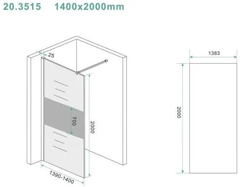 Mueller Slimline 140cm douchewand rookglas met schaamband 8mm NANO glas