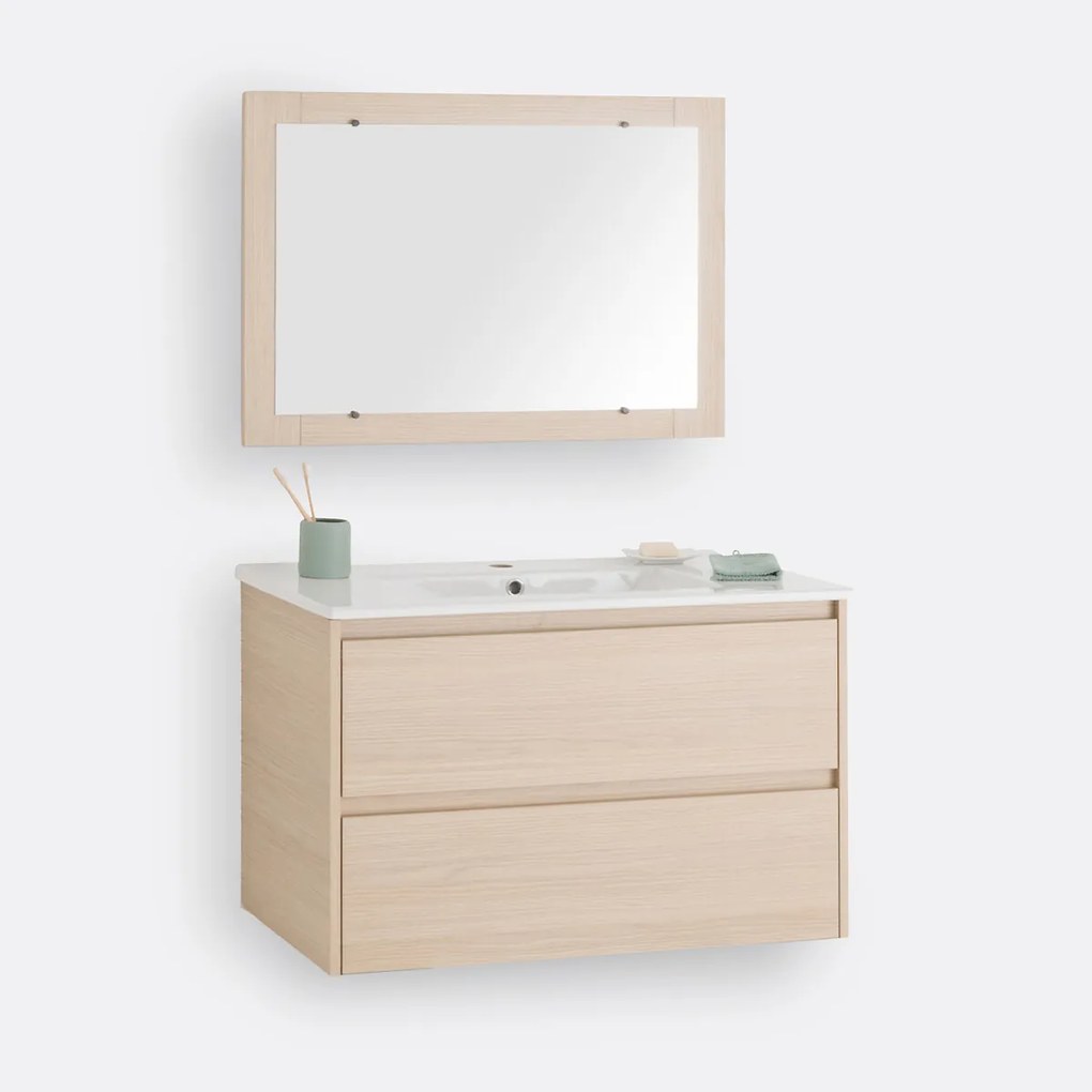 Wandmeubel voor wastafel + spiegel L80 cm, Nirio