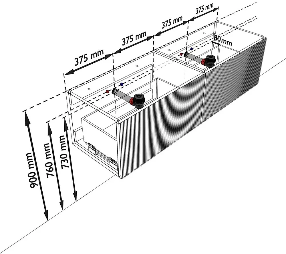 Mondiaz Kurve 150cm badmeubel shadow met 2 lades en wastafel big small dubbel zonder kraangat