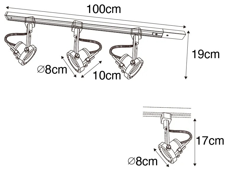 Modern railsysteem met 3 Spot / Opbouwspot / Plafondspots zwart 1-fase - Iconic Suplux Industriele / Industrie / Industrial, Modern GU10 Binnenverlichting Lamp