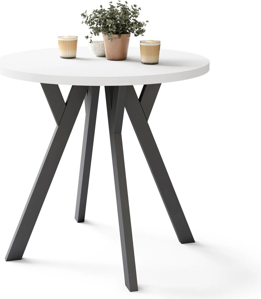 ALMO 80 Mat Wit / zwarte poten – ronde tafel met Y-poten, loft/industrieel voor keuken, woonkamer en eetkamer