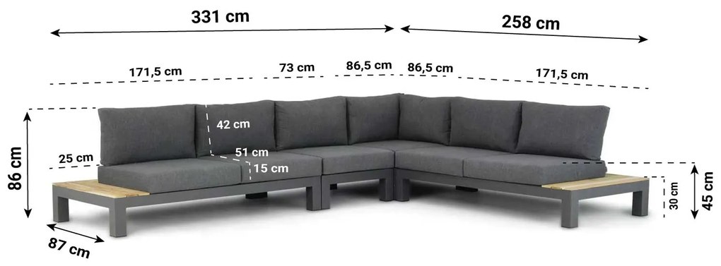 Hoek loungeset 6 personen Aluminium/Teak Grijs  Lifestyle Garden Furniture Ravalla/Seaside