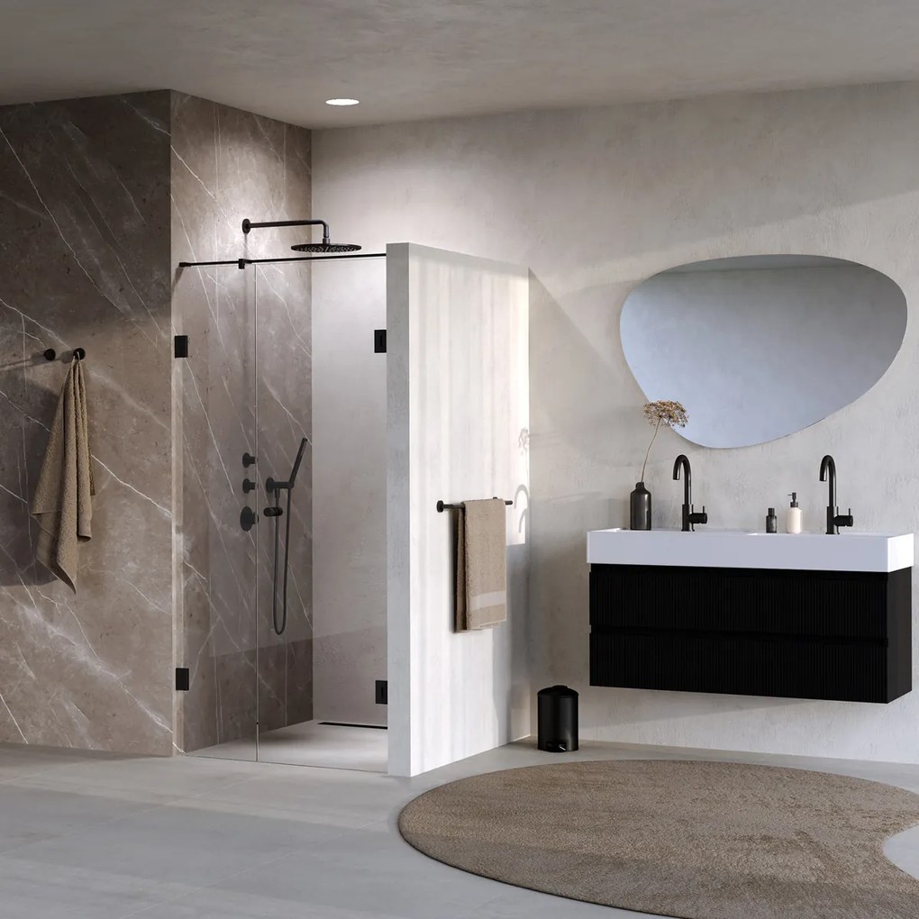 Brauer Void Carving profielloze nisdeur 100cm met draaideur 60cm aan muur zwart mat
