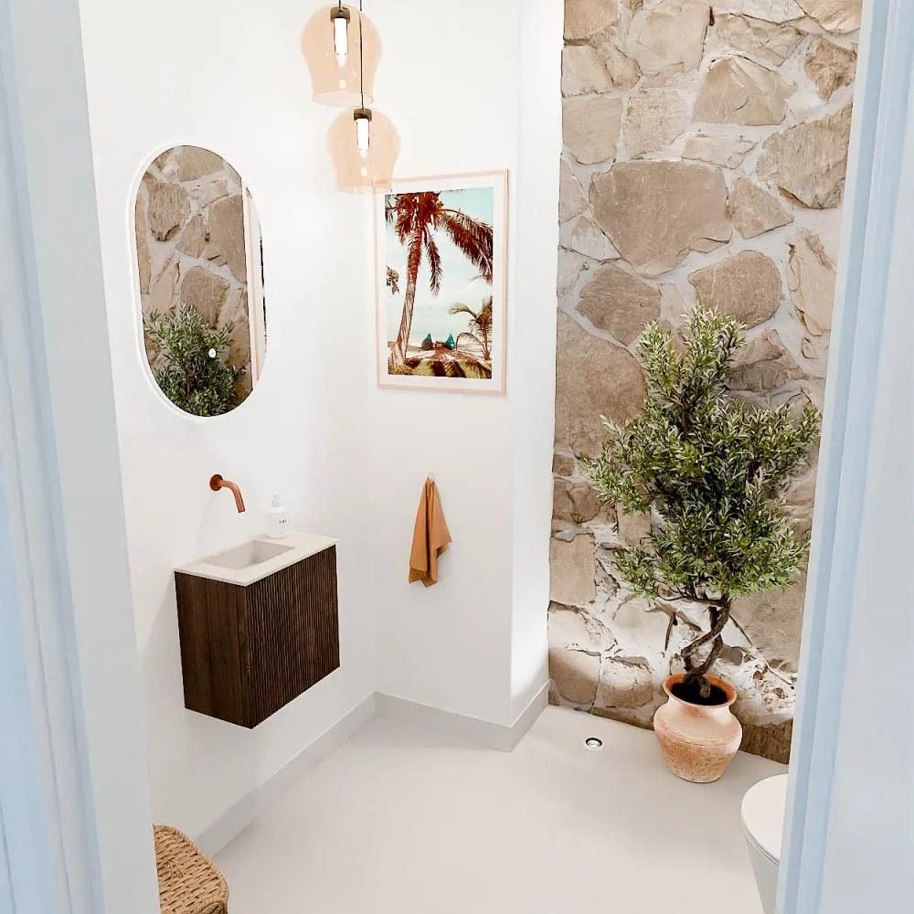 Mondiaz Joya DLux 40cm toiletmeubel walnut met wastafel faye links zonder kraangat meli