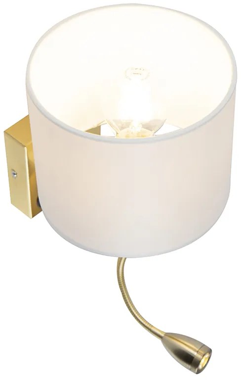 Gouden wandlamp USB met witte kap - Brescia Combi