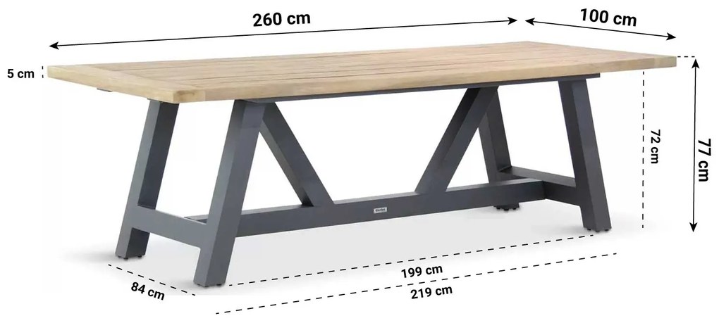 Dining Tuintafel rechthoekig 260 x 100 cm Aluminium/teak Grijs Trente