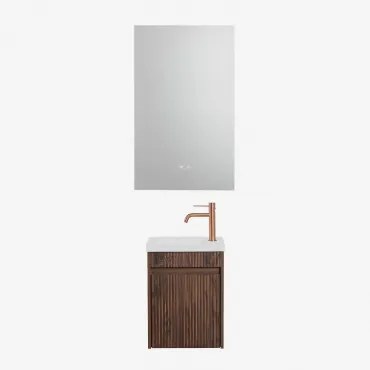 Narek Zwevend Houten Badkamermeubelset Met Geïntegreerde Wastafel Rectangular Led And Antifog 55x90 Cm Riben & Donker Hout & Roségoud Geborsteld ↑20 C