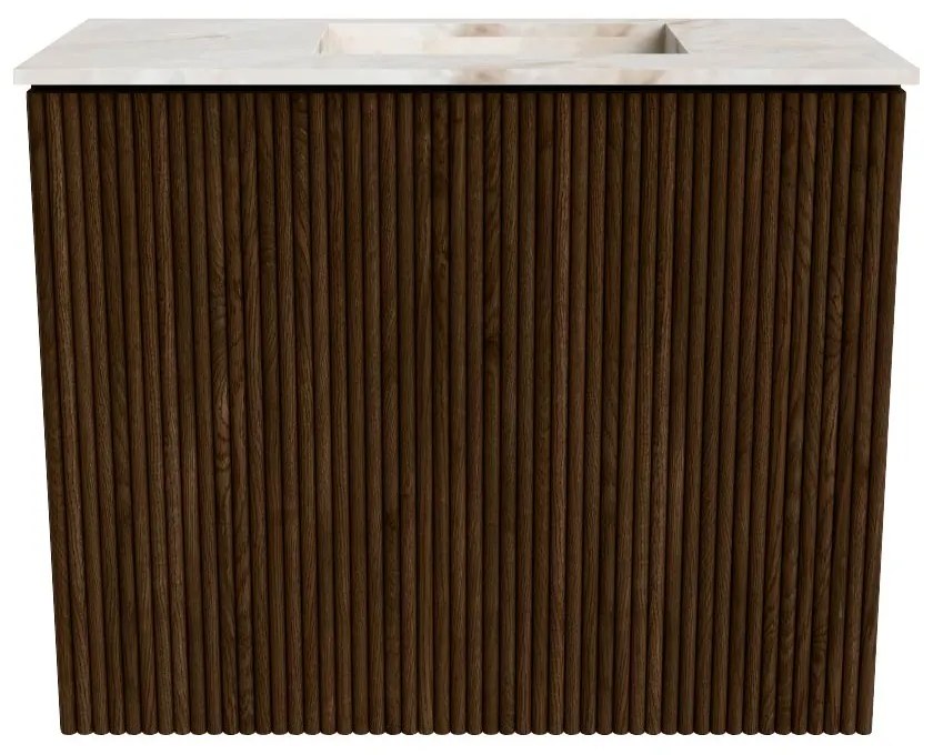Mondiaz Joya DLux 50cm toiletmeubel walnut met wastafel faye rechts 1 kraangat frappe