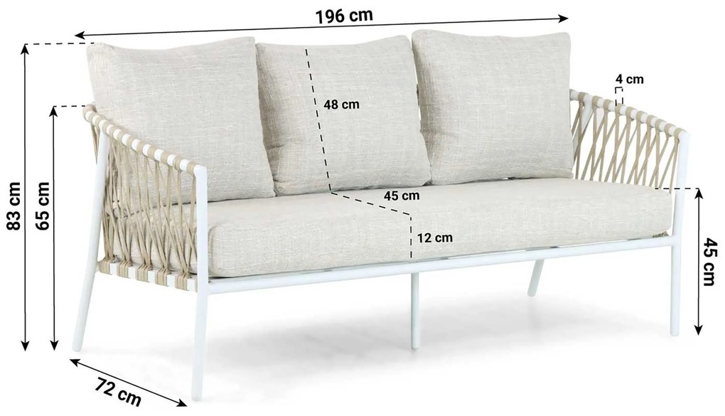 Stoel en Bank Loungeset 5 personen Aluminium/rope Wit  Lifestyle Garden Furniture Feraro