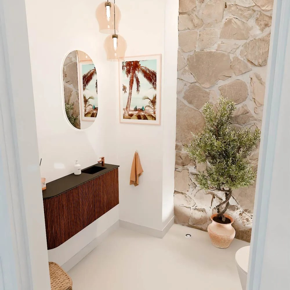 Mondiaz Joya 90cm toiletmeubel ronding links ruby met wastafel faye rechts 1 kraangat urban