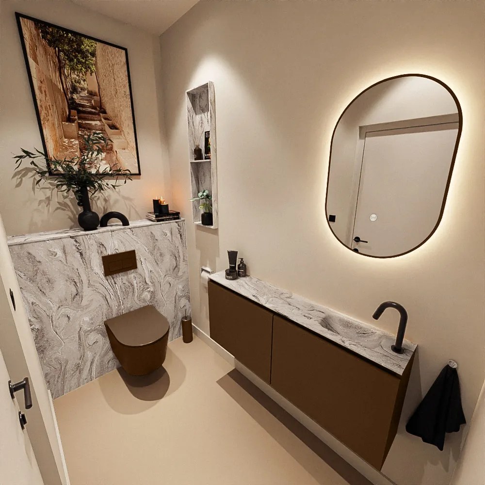 Mondiaz Ture DLux toiletmeubel 120cm rust met wastafel glace rechts met kraangat