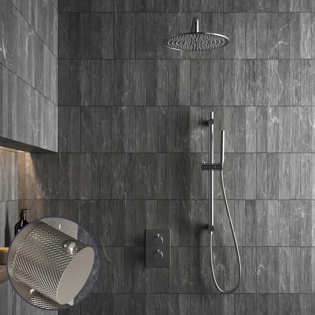 Saniclear Exclusive Curved inbouw regendouche met 20cm hoofddouche, muurarm en glijstang RVS