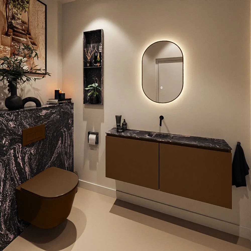 Mondiaz Ture DLux toiletmeubel 120cm rust met wastafel lava midden zonder kraangat