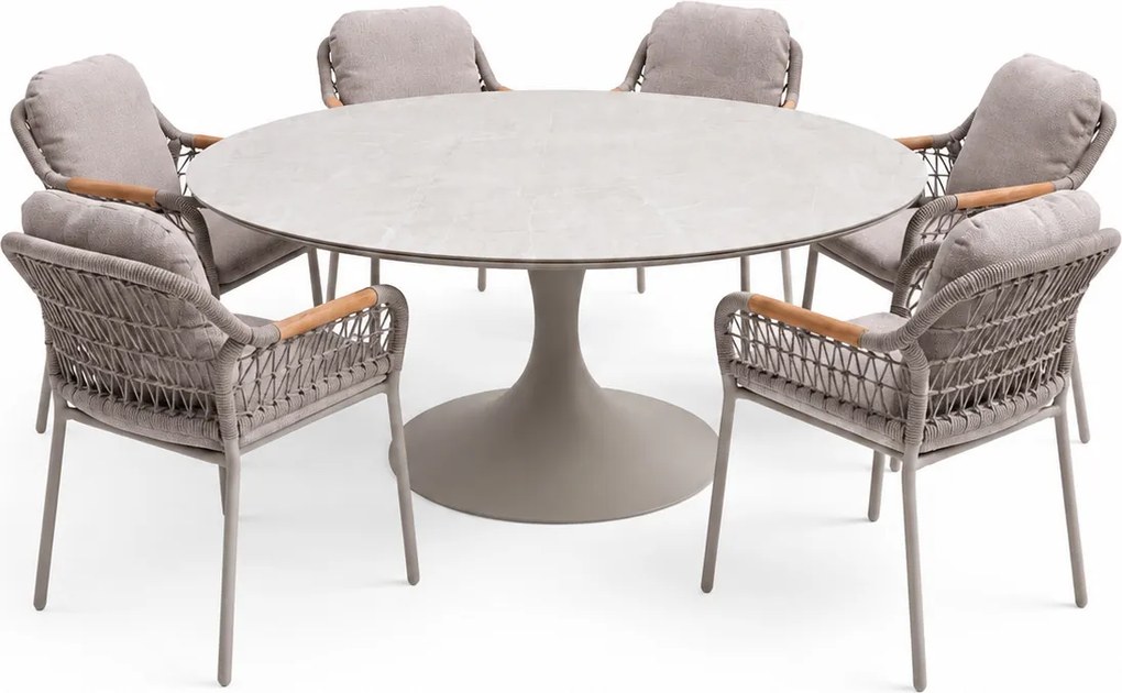 Flair Monza dining tuinset 158xH75 cm 7 delig latte keramiek