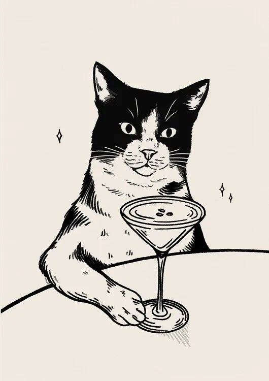 Ilustratie Cat with Martini, Tara Royle