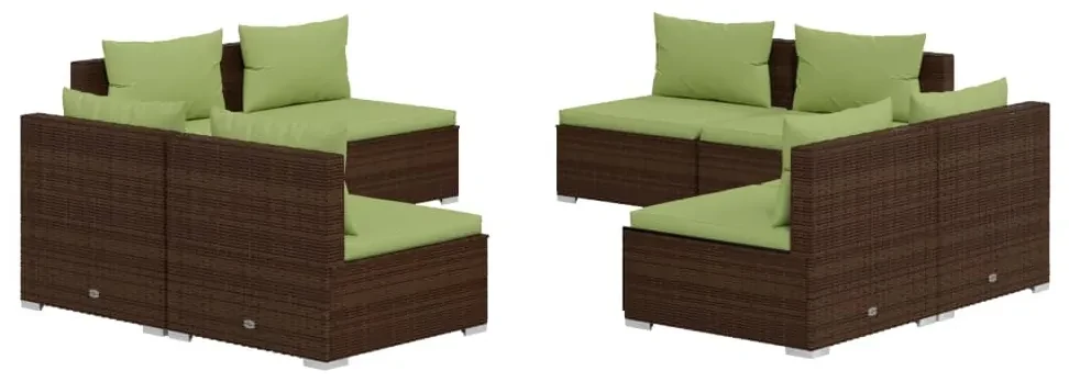 vidaXL 8-delige Loungeset met kussens poly rattan bruin