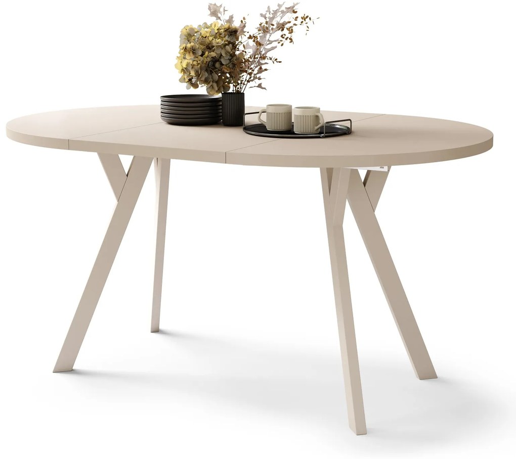 ALDO 100 Beige/Beige poten - RONDE LOFT/INDUSTRIËLE TAFEL VOOR WOONKAMER/EETKAMER, UITSCHUIFBAAR