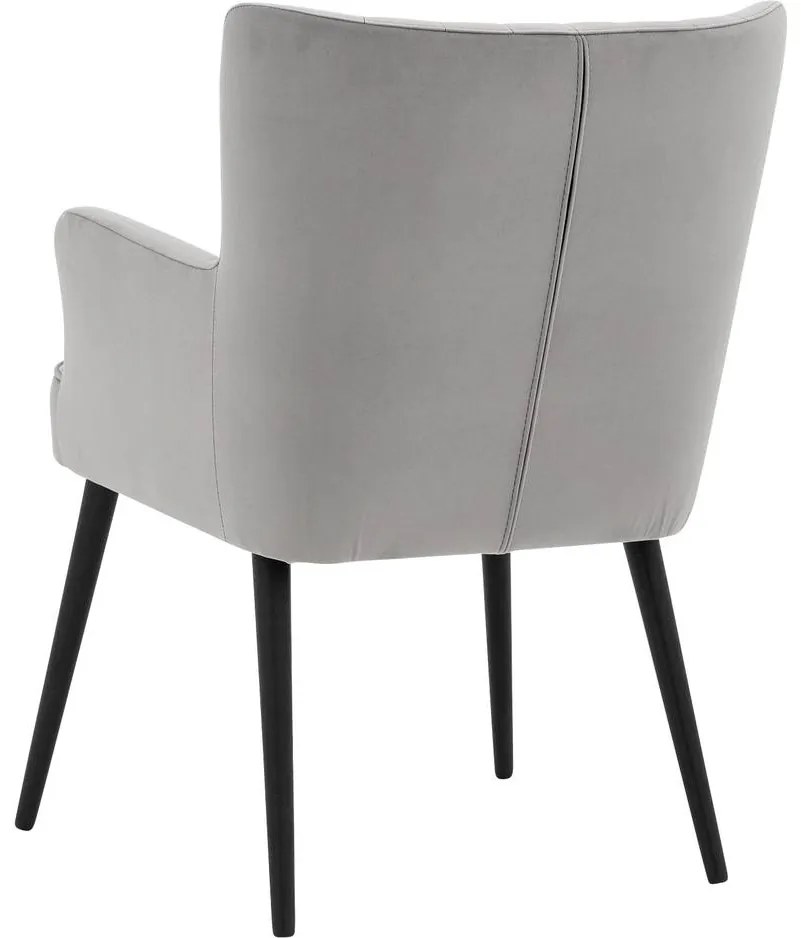 Goossens Eetkamerstoel Rob grijs velvet stof met armleuning, urban industrieel