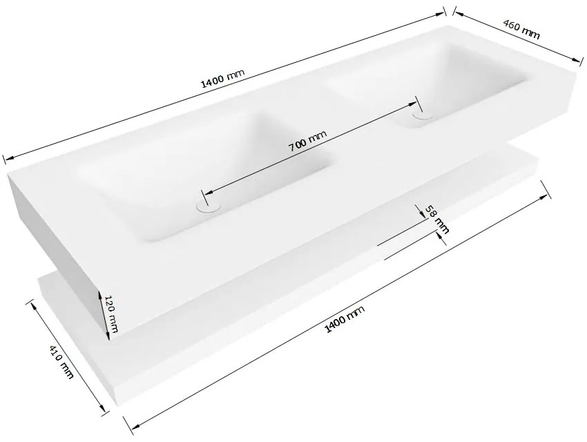 Zaro Alan badmeubel 140cm met planchet urban en vrijhangende wastafel cloud dubbel zonder kraangat talc