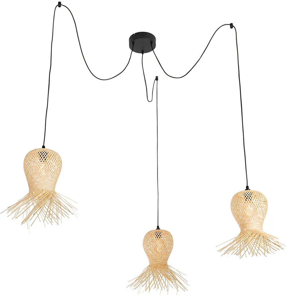 Oosterse buiten hanglamp bamboe 3-lichts IP44 - Carlos