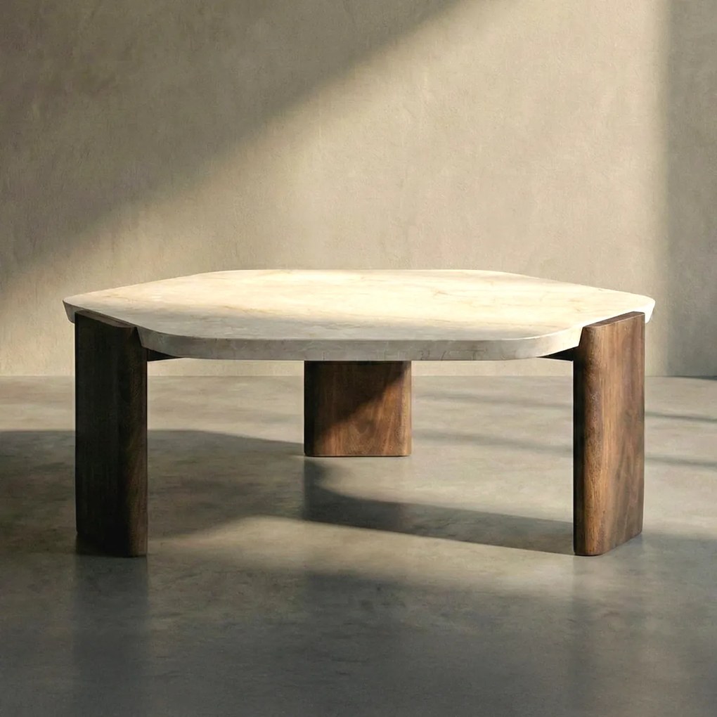 Salontafel Met Marmeren Blad - 95 X 95cm.