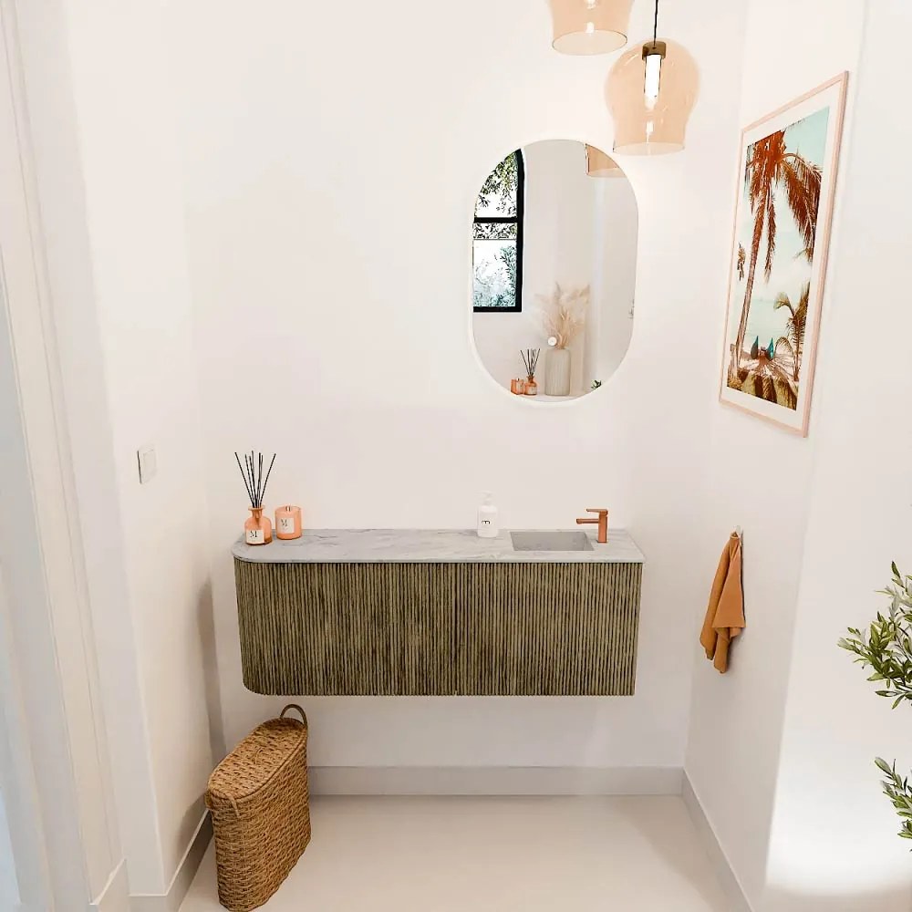 Mondiaz Joya DLux 110cm toiletmeubel ronding links dusk met wastafel faye rechts 1 kraangat glace