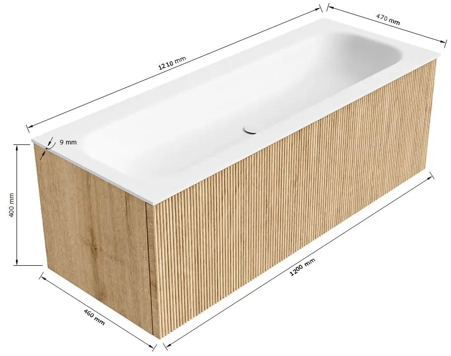 Mondiaz Kurve 120cm badmeubel walnut met 1 lade en wastafel big large midden 1 kraangat