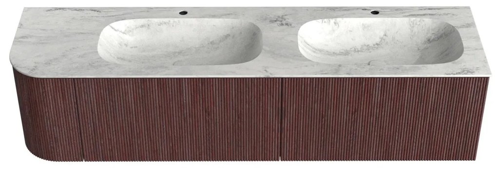 Mondiaz Kurve-dlux 175cm badmeubel ronding links ruby met 2 lades en 1 deur en wastafel stor small dubbel/rechts 2 kraangaten opalo