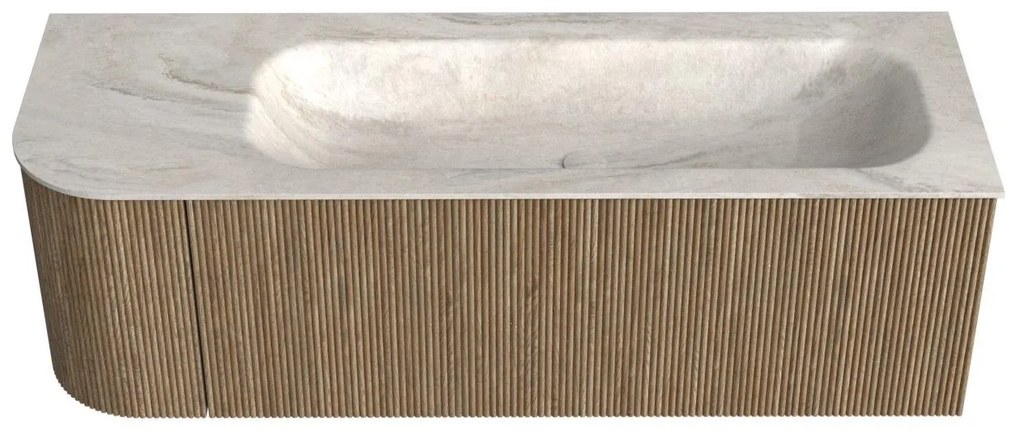 Mondiaz Kurve-dlux 135cm badmeubel ronding links dusk met 1 lade en deur en wastafel big medium rechts zonder kraangat ostra