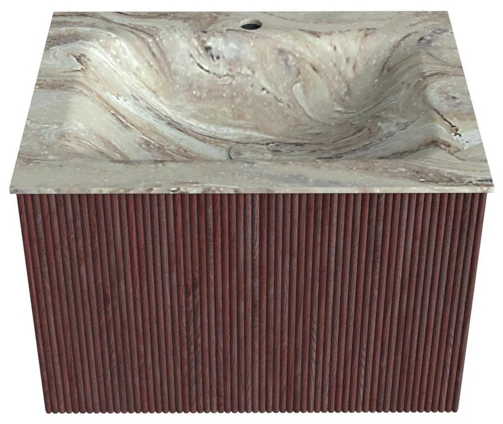 Mondiaz Kurve-dlux 60cm badmeubel ruby met 1 lade en wastafel cloud midden 1 kraangat glace