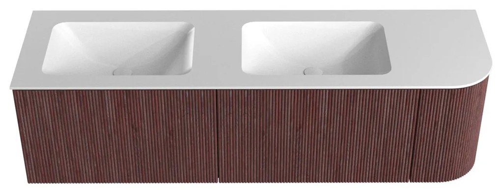 Mondiaz Kurve 155cm badmeubel ronding rechts ruby met 2 lades en 1 deur en wastafel cloud dubbel/links zonder kraangat