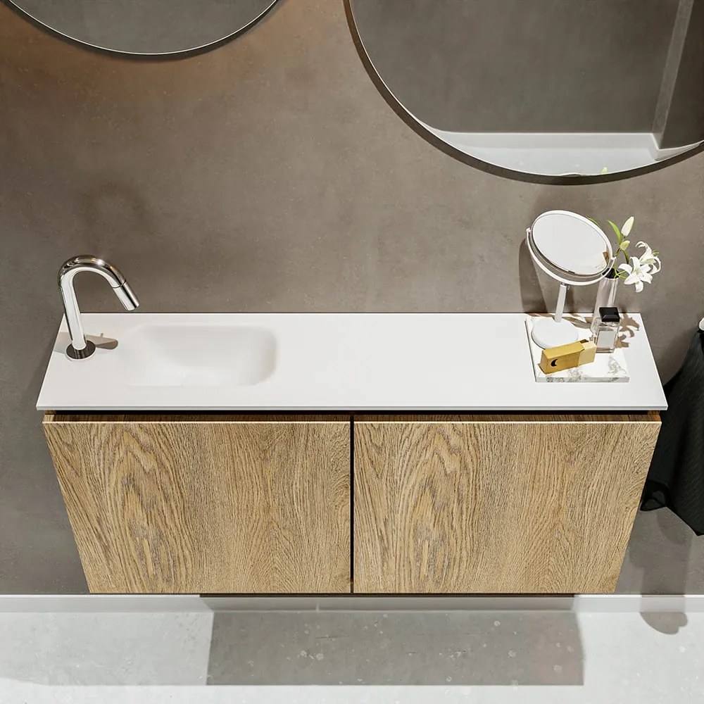Mondiaz Ture 100cm toiletmeubel washed oak met wastafel talc links 1 kraangat
