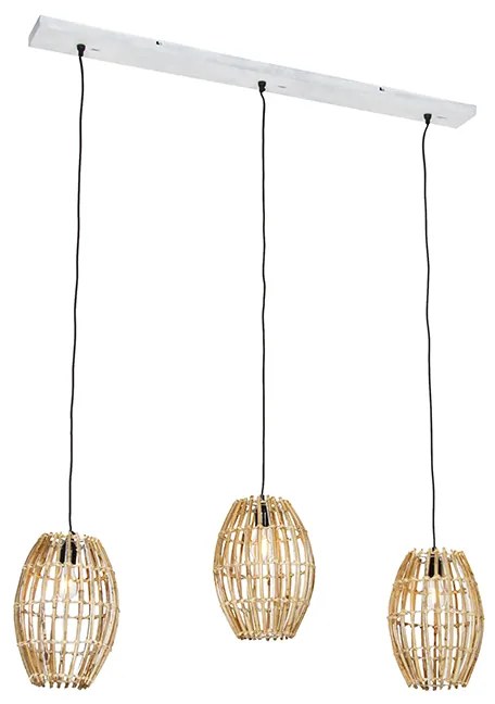 Eettafel / Eetkamer Hanglamp bamboe met wit langwerpig 3-lichts - Canna Capsule Landelijk E27 Binnenverlichting Lamp
