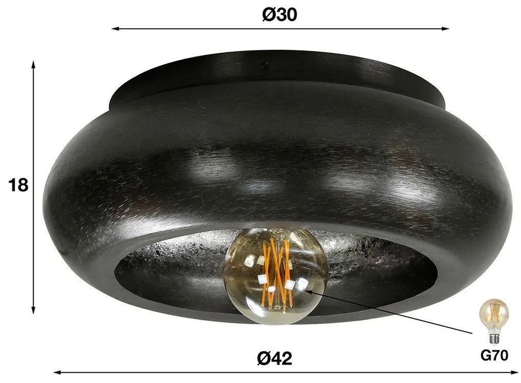 Plafondlamp Zwart Metaal 42 Cm