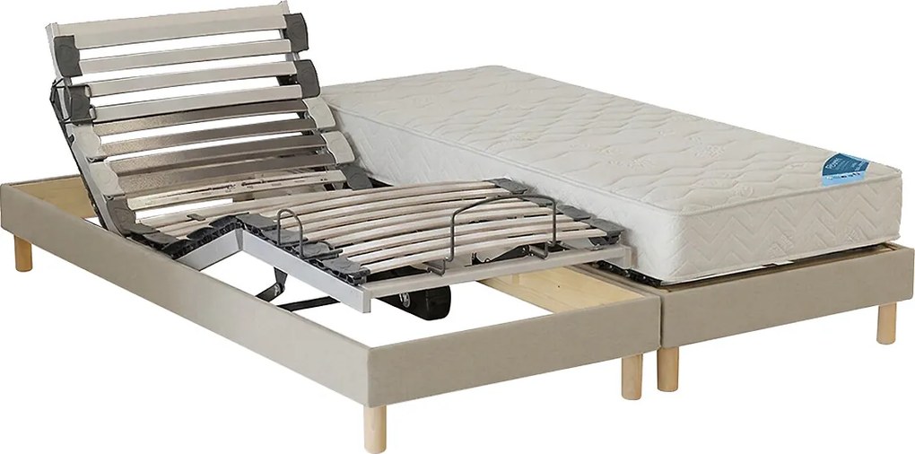 Elektrische bedset met stoffen latten, schuimmatras, stevige ondersteuning en poten