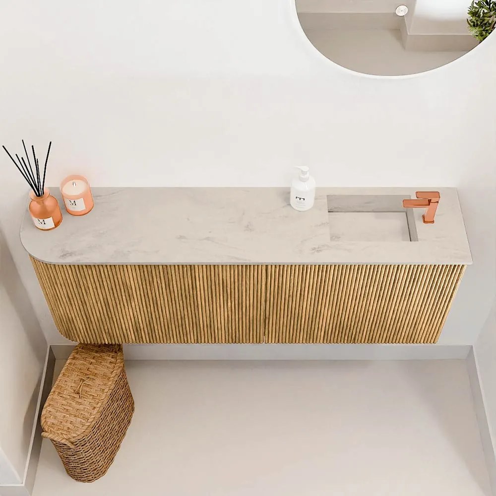 Mondiaz Joya DLux 110cm toiletmeubel ronding links oak met wastafel faye rechts 1 kraangat opalo