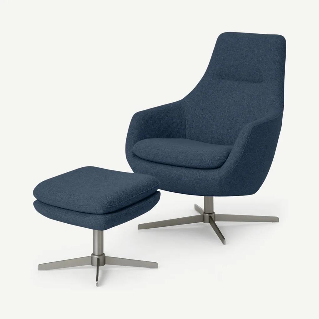 Modesto fauteuil en voetenbank, nachtblauw textuurgeweven