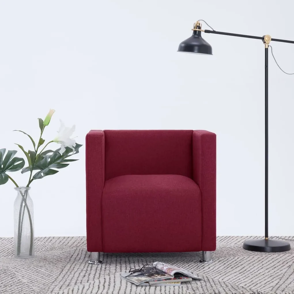 vidaXL Fauteuil kubus stof wijnrood