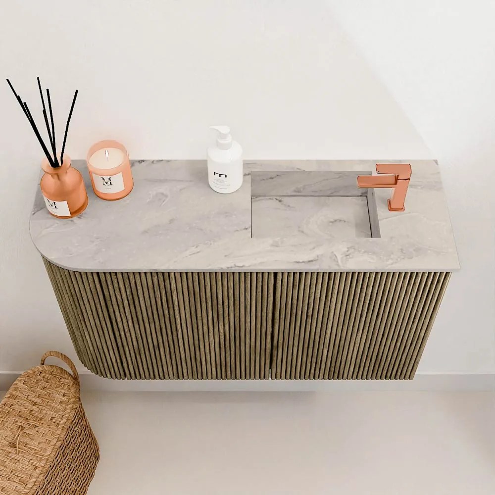 Mondiaz Joya DLux 70cm toiletmeubel ronding links dusk met wastafel faye rechts 1 kraangat glace