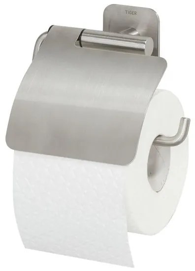 Tiger Colar Toiletrolhouder - met klep - zelfklevend - geborsteld RVS 1314130946