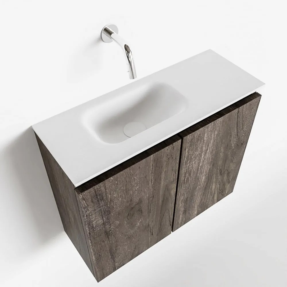 Mondiaz Ture 60cm toiletmeubel dark brown met wastafel talc links geen kraangat