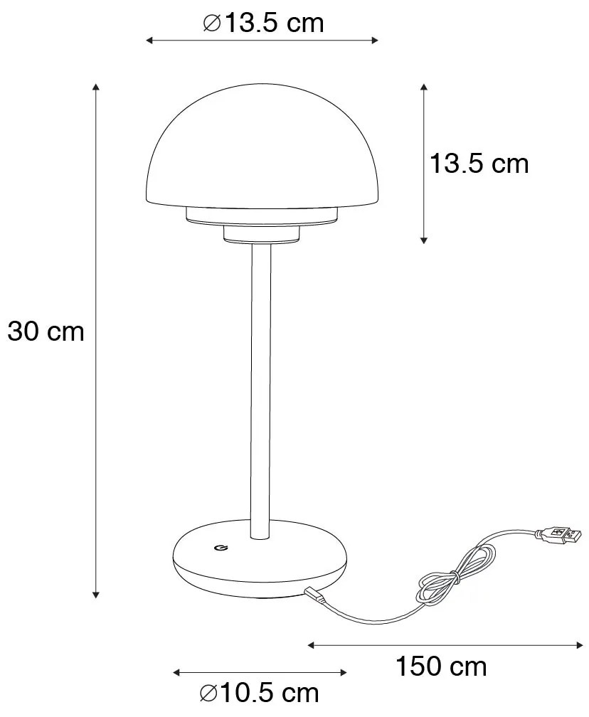 Tafellamp met dimmer mushroom wit incl. LED oplaadbaar - Maureen Modern IP44 rond Binnenverlichting Lamp